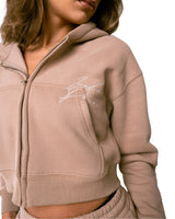 WOMEN'S CROPPED SIGNATURE ZIP-UP - ALMOND