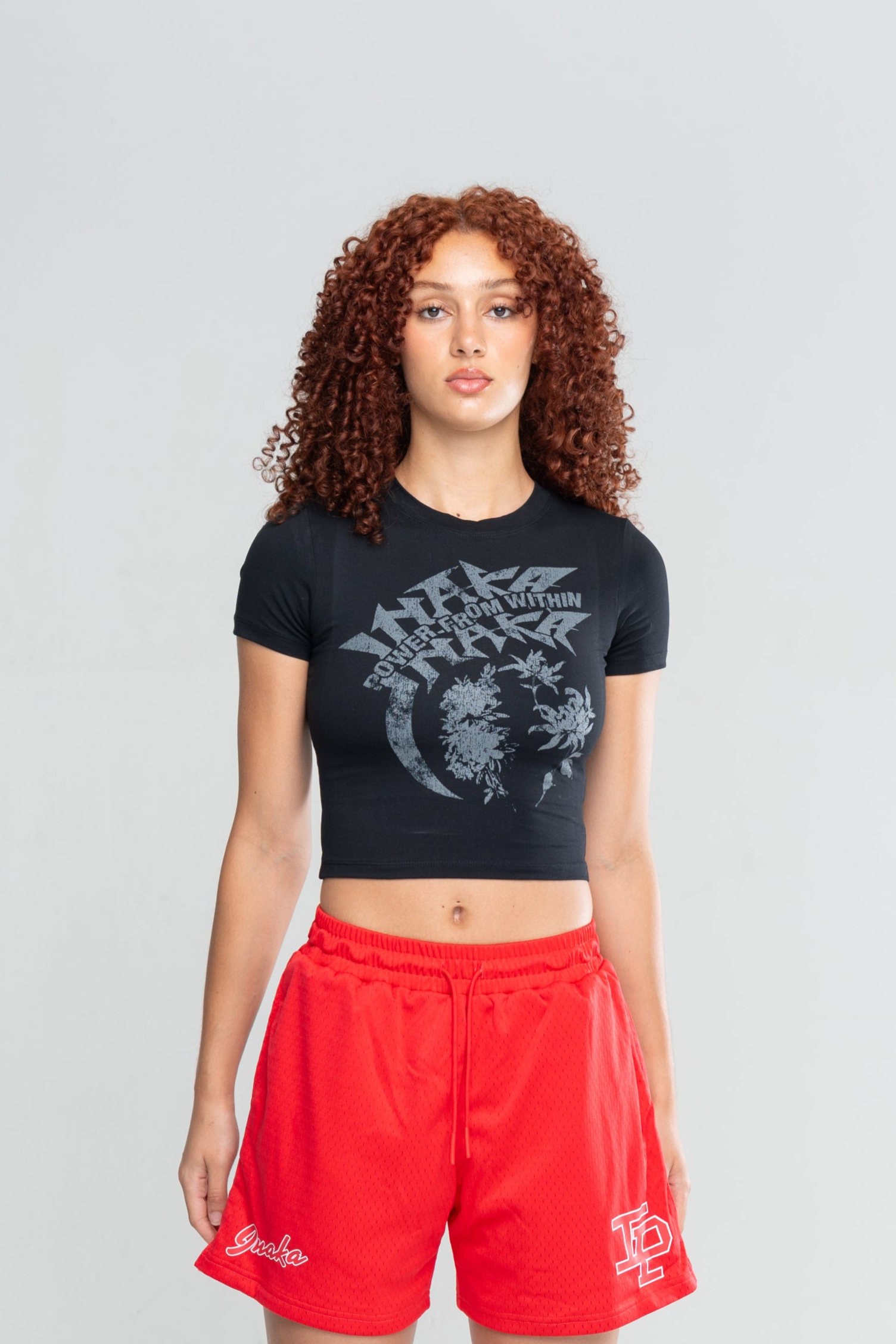 FLORAL GRUNGE BABY TEE - BLACK