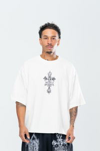CRUCIFIX CROPPED TEE - CREAM