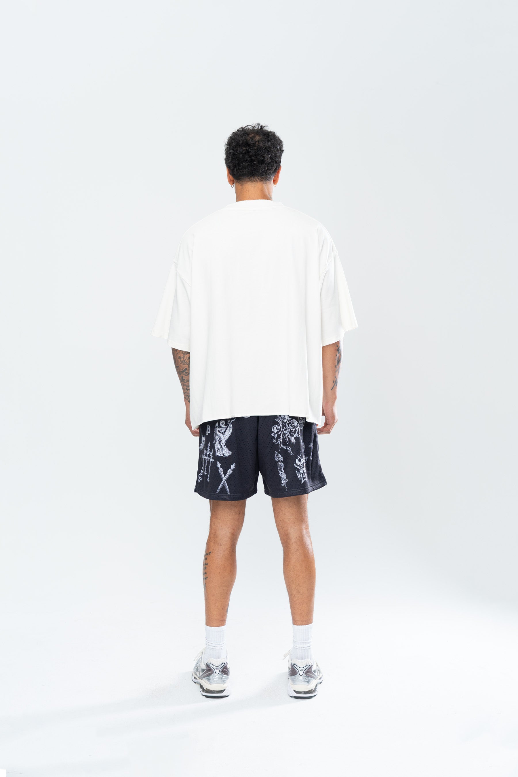 CRUCIFIX MESH SHORTS - BLACK