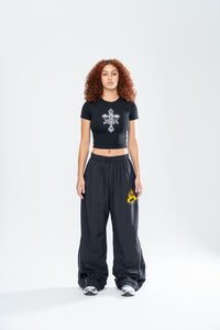 CRUCIFIX BABY TEE - BLACK