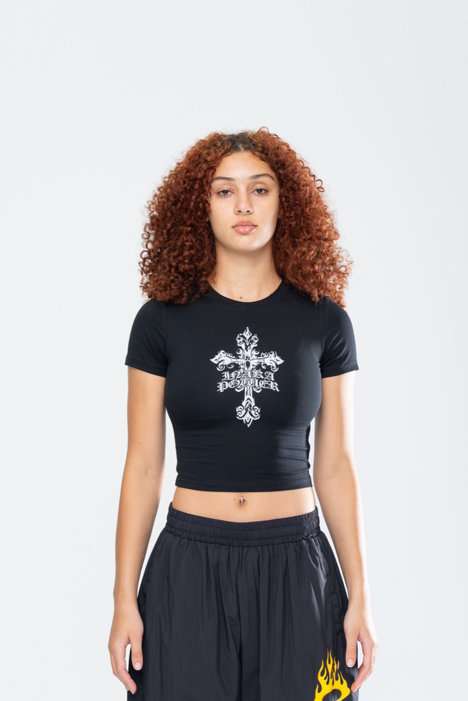 CRUCIFIX BABY TEE - BLACK