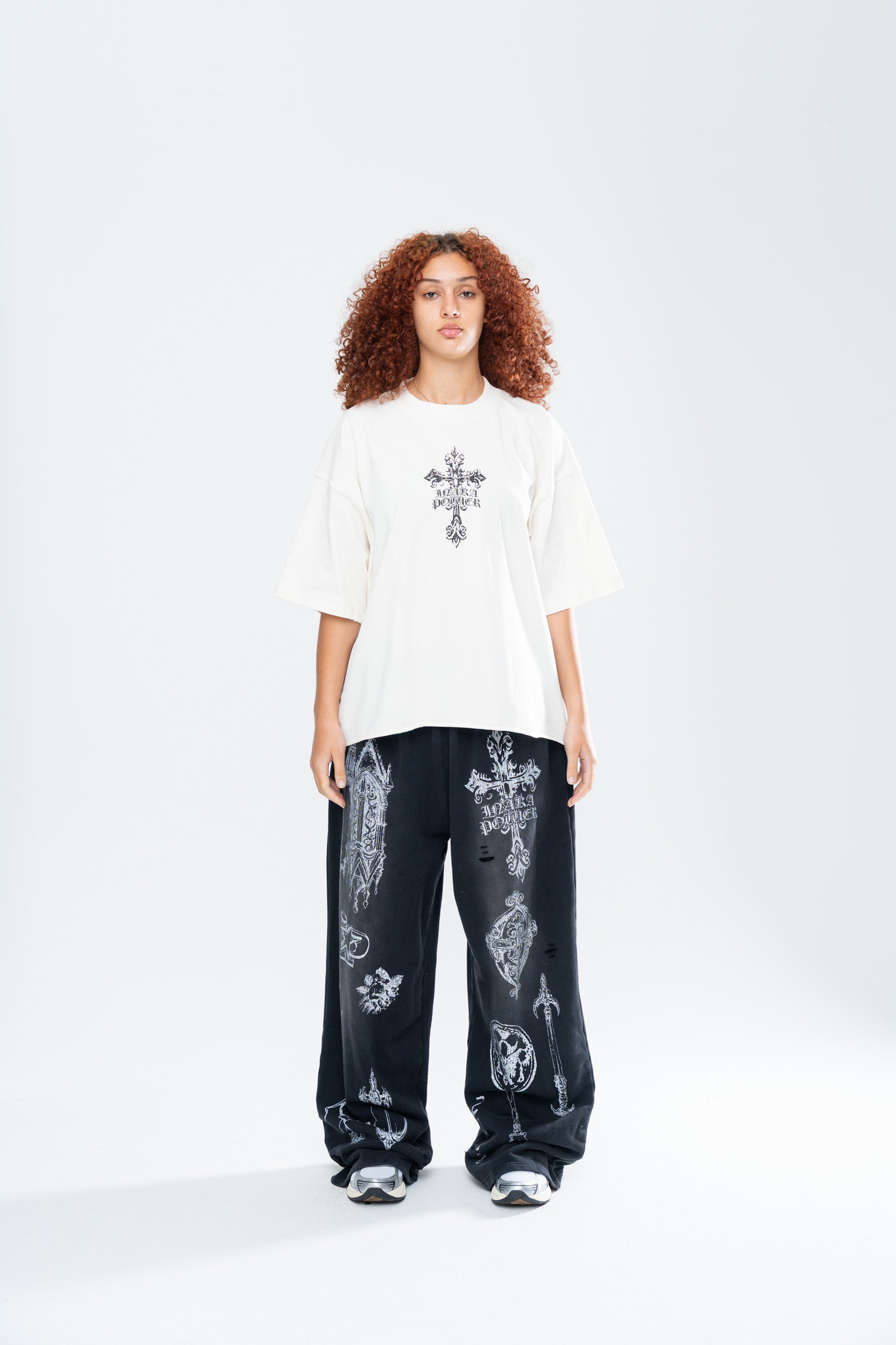 CRUCIFIX CROPPED TEE - CREAM