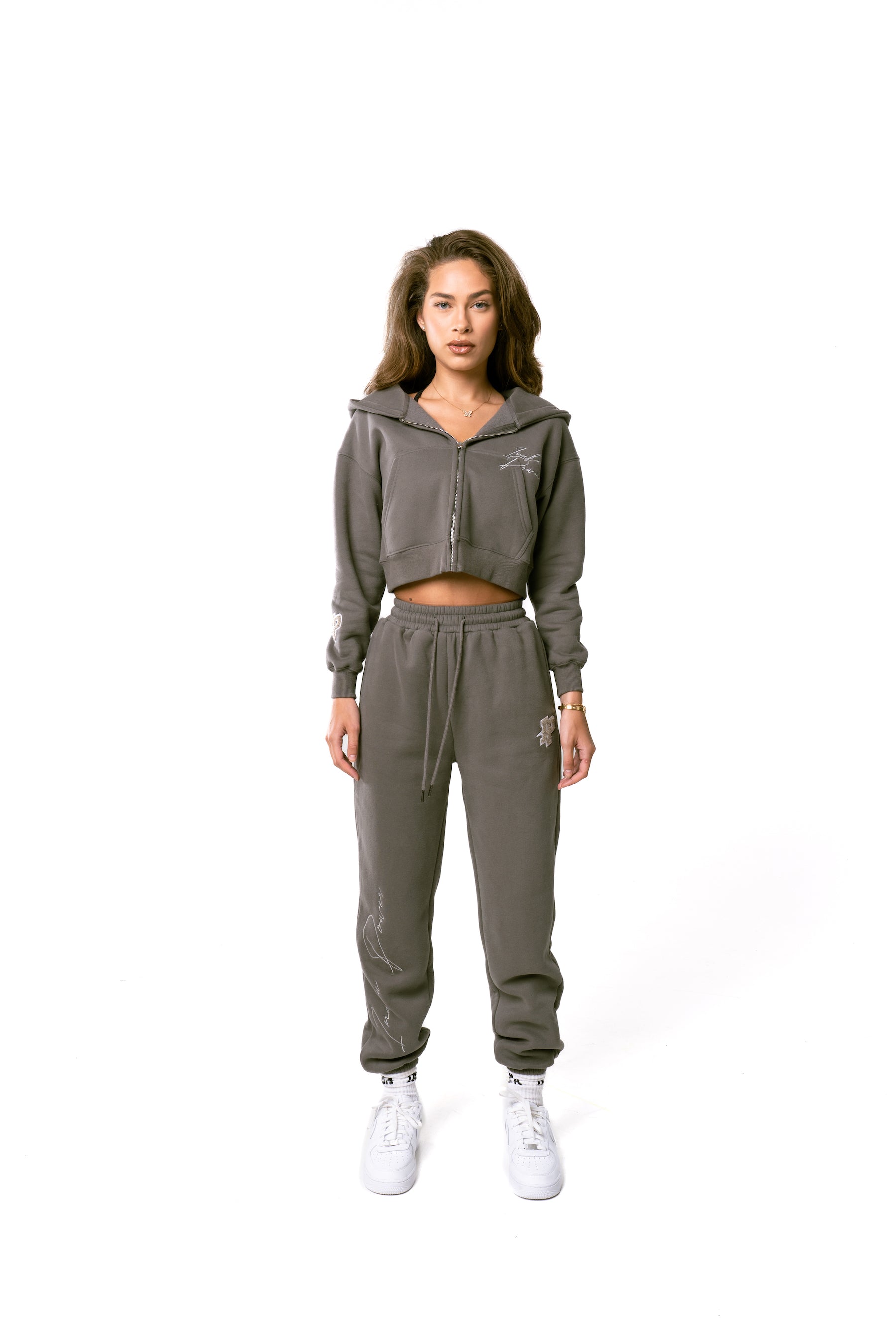 Women's Cropped Signature Zip-Up - Charcoal