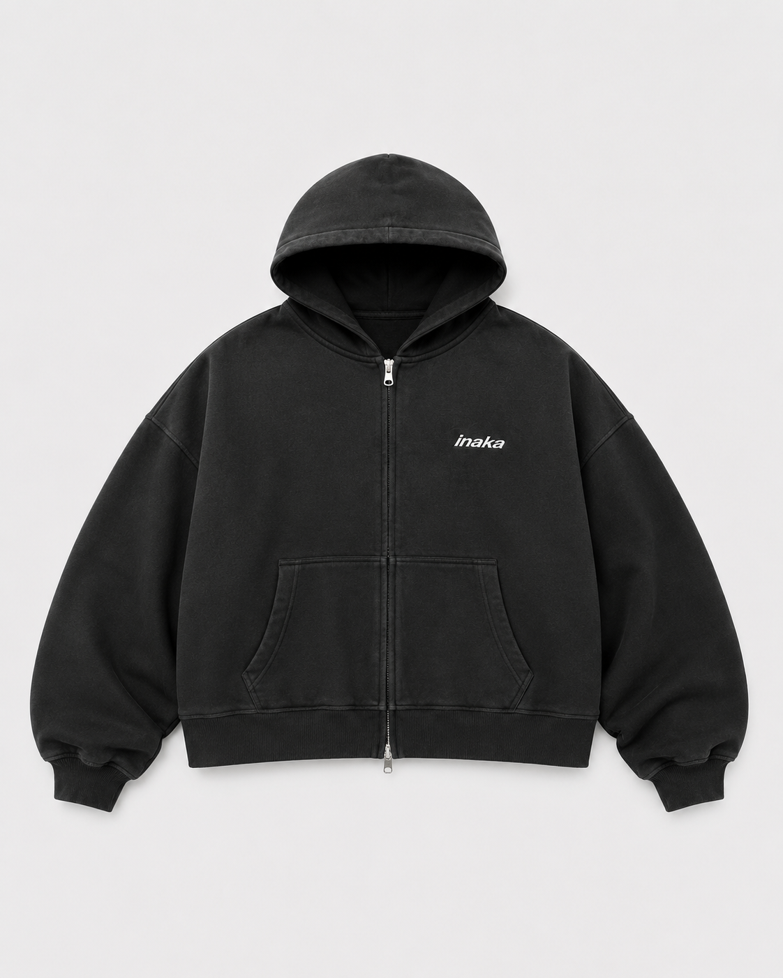 BASICS CROPPED DOUBLE ZIP HOODIE - GREY – Inaka Power