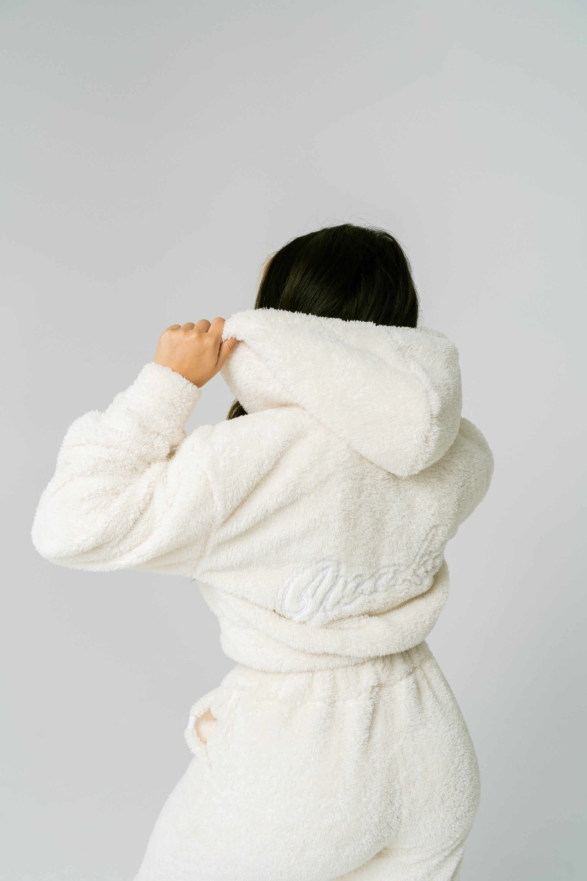 Teddy Fleece Crop Zip Hoodie - Cream