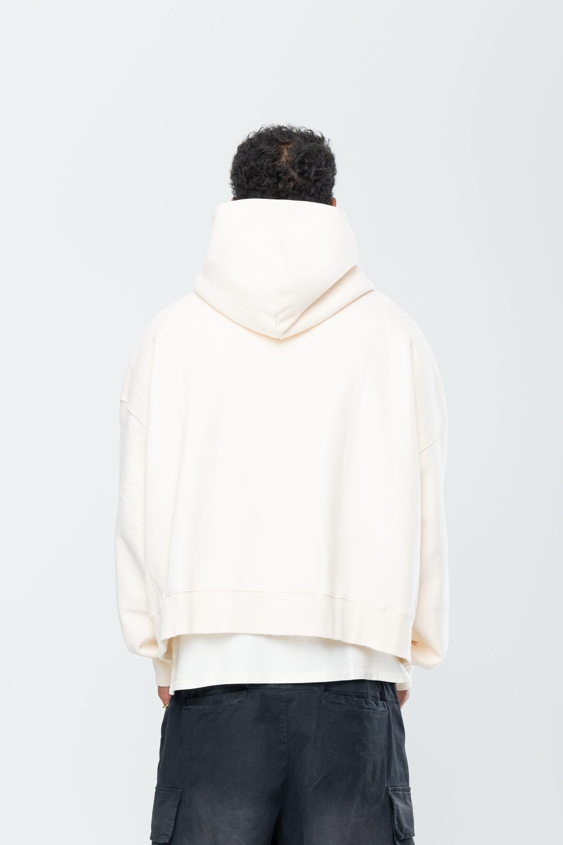 CROPPED DOUBLE ZIP HOODIE - BEIGE