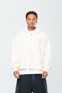 CROPPED DOUBLE ZIP HOODIE - BEIGE