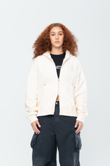 CROPPED DOUBLE ZIP HOODIE - BEIGE