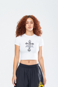 CRUCIFIX BABY TEE - WHITE