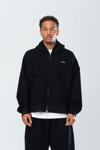 BASICS DOUBLE ZIP HOODIE - BLACK