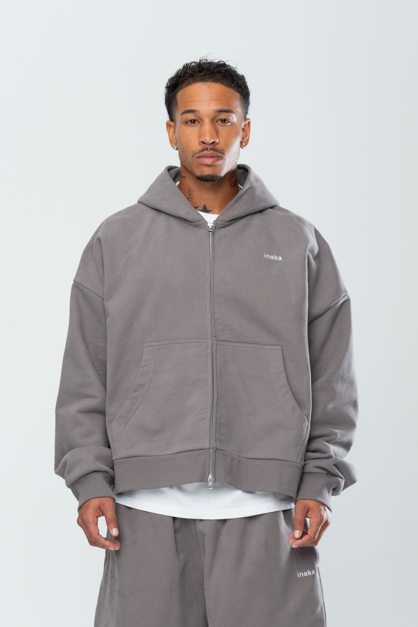 BASICS DOUBLE ZIP HOODIE - STONE