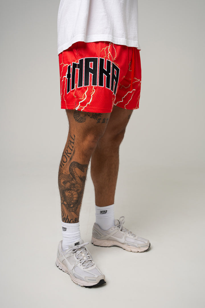 Men's Graphic Mesh Shorts - Red Lightning