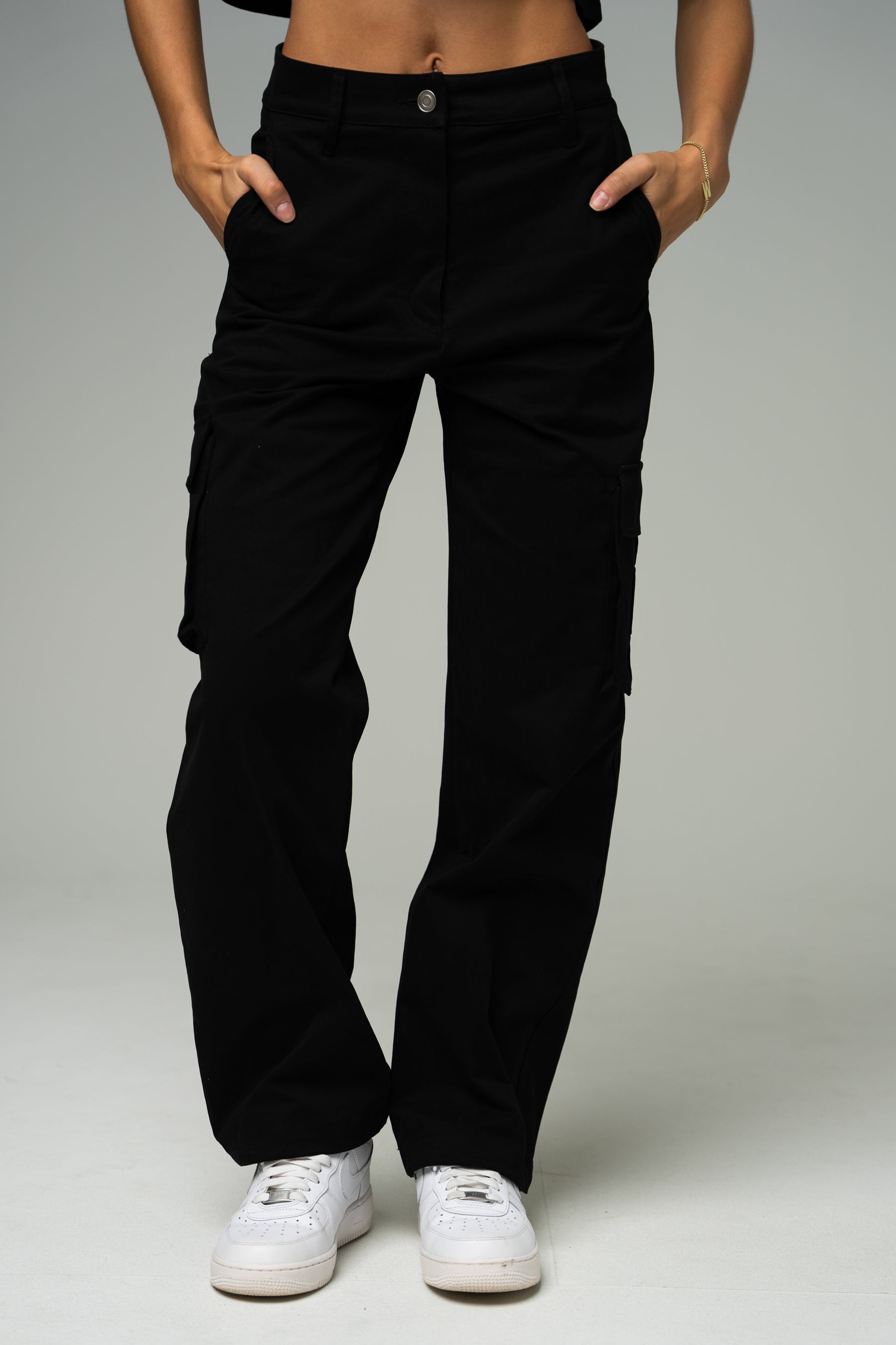Kappa Womens Cargo Pants Black Chinos Pockets Stretch Gold Logo Size Medium  HTF
