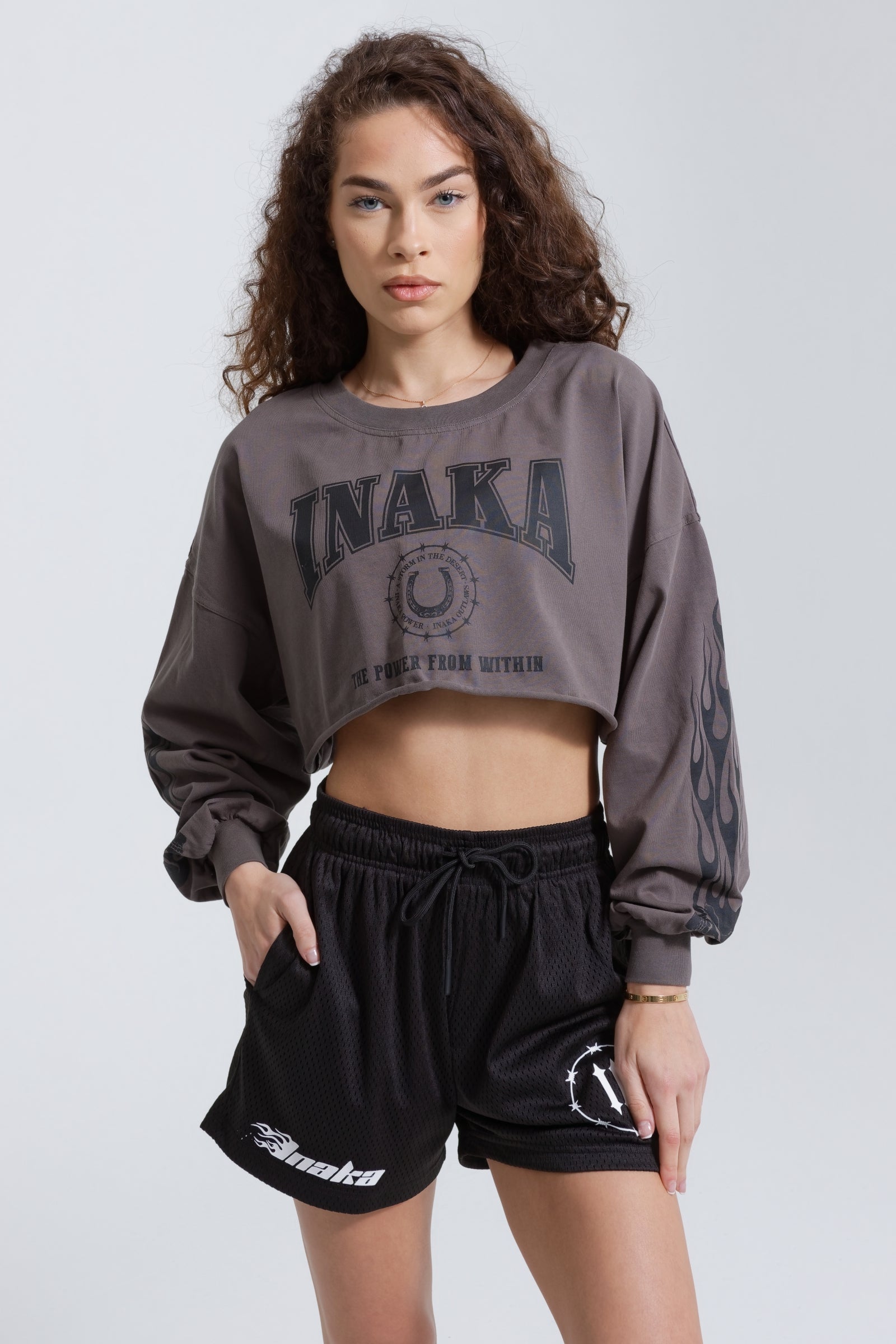 WOMENS CROPPED LONG SLEEVE - VINTAGE GREY