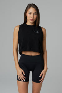 WOMEN'S SCRIPT CROPPED TANK - BLACK