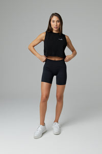 WOMEN'S SCRIPT CROPPED TANK - BLACK