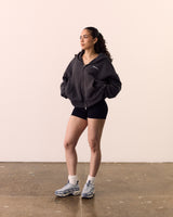 BASICS CROPPED DOUBLE ZIP HOODIE - GREY