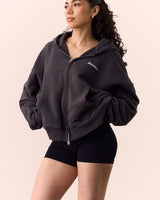 BASICS CROPPED DOUBLE ZIP HOODIE - GREY