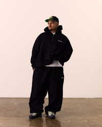 BASICS CROPPED DOUBLE ZIP HOODIE - BLACK