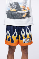 ORANGE FLAME MESH SHORTS