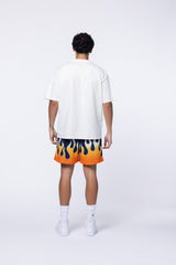 ORANGE FLAME MESH SHORTS