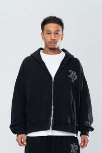 CLASSIC DOUBLE ZIP HOODIE - BLACK