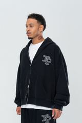 CLASSIC DOUBLE ZIP HOODIE - BLACK