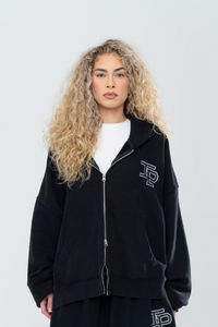 CLASSIC DOUBLE ZIP HOODIE - BLACK