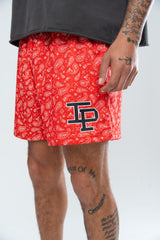 CLASSIC PAISLEY MESH SHORTS - RED