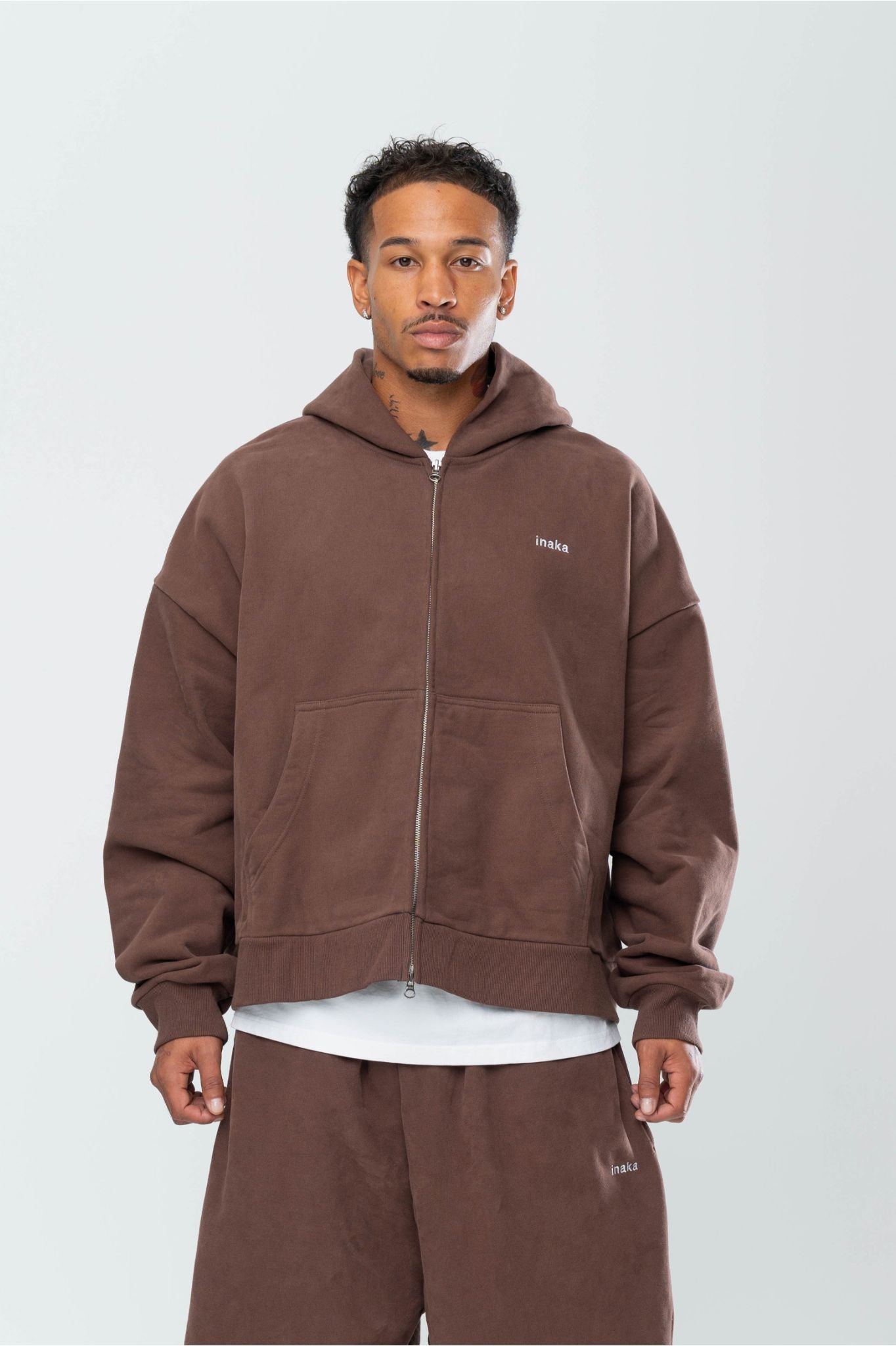 BASICS DOUBLE ZIP HOODIE - ESPRESSO