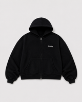 BASICS CROPPED DOUBLE ZIP HOODIE - BLACK