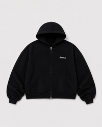 BASICS CROPPED DOUBLE ZIP HOODIE - BLACK