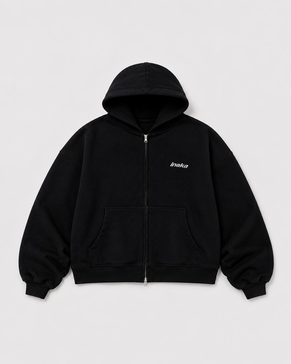BASICS CROPPED DOUBLE ZIP HOODIE - BLACK