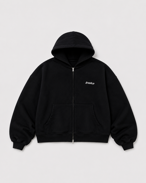 BASICS CROPPED DOUBLE ZIP HOODIE - BLACK