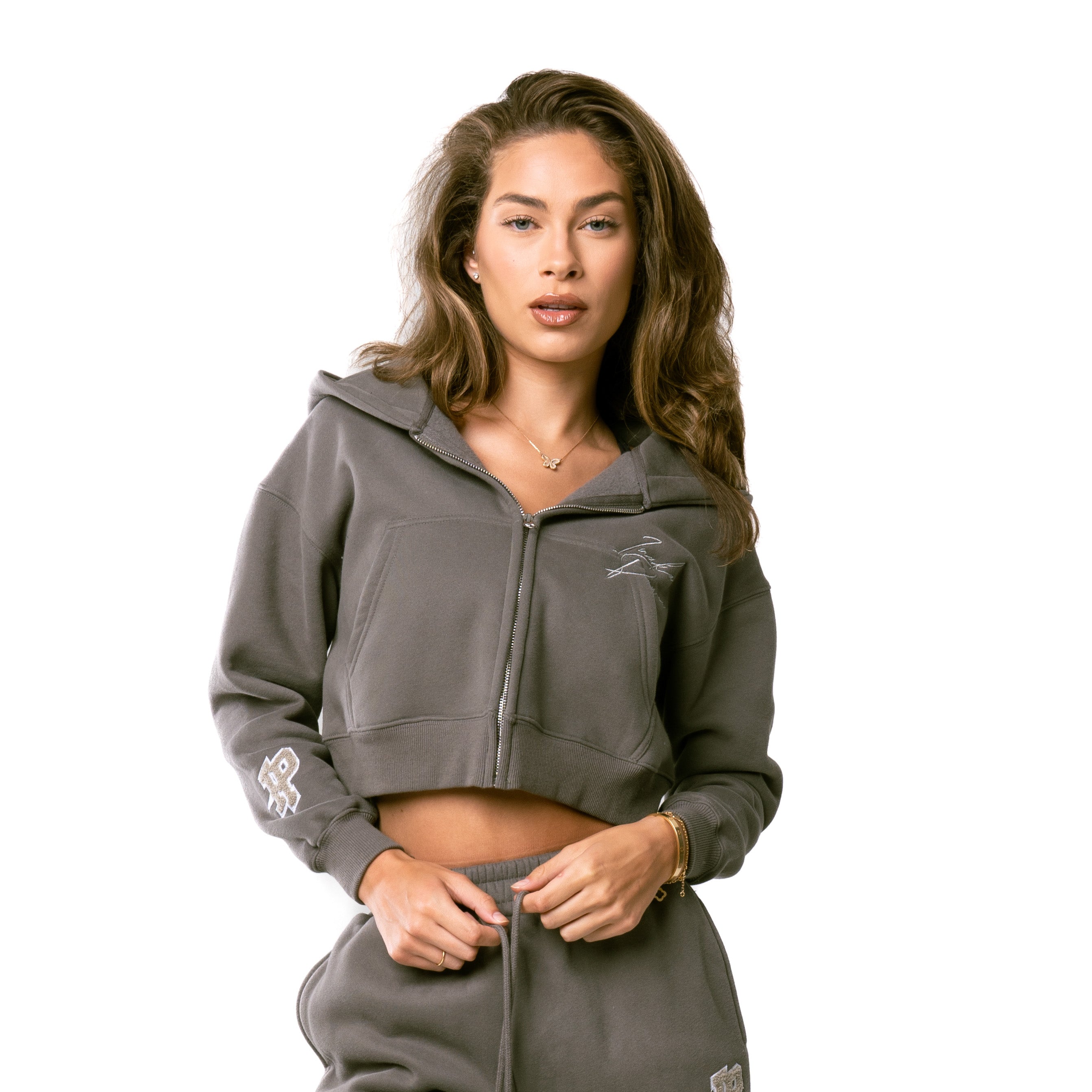 Women's Cropped Signature Zip-Up - Charcoal