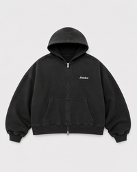 BASICS CROPPED DOUBLE ZIP HOODIE - GREY