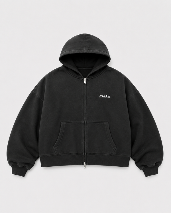 BASICS CROPPED DOUBLE ZIP HOODIE - GREY