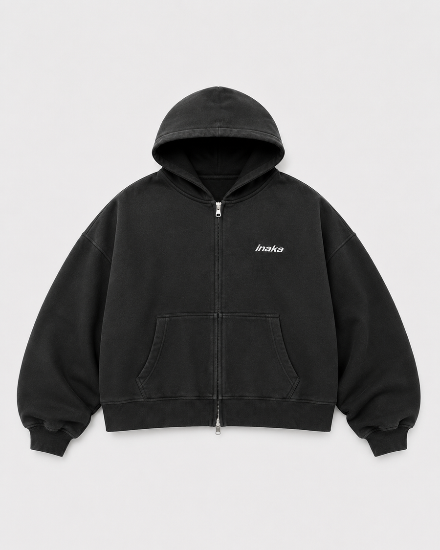 BASICS CROPPED DOUBLE ZIP HOODIE - GREY