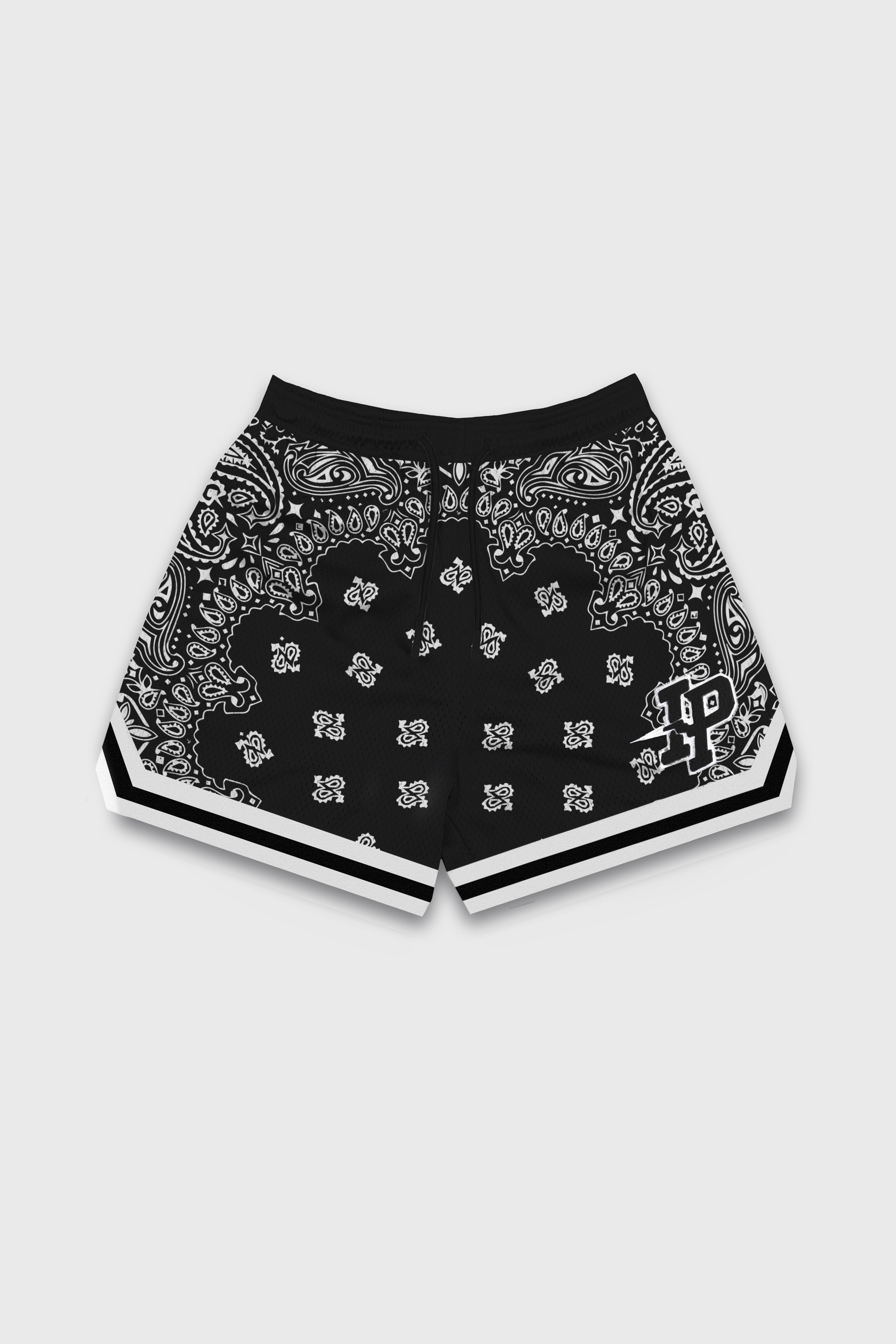 Men's Graphic Mesh Shorts - Paisley Black