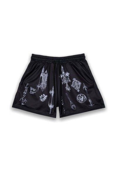 ★ Phyps Department★ Running Class Mesh Shorts Dark Charco Mesh-Shorts-Black-Red-Front.