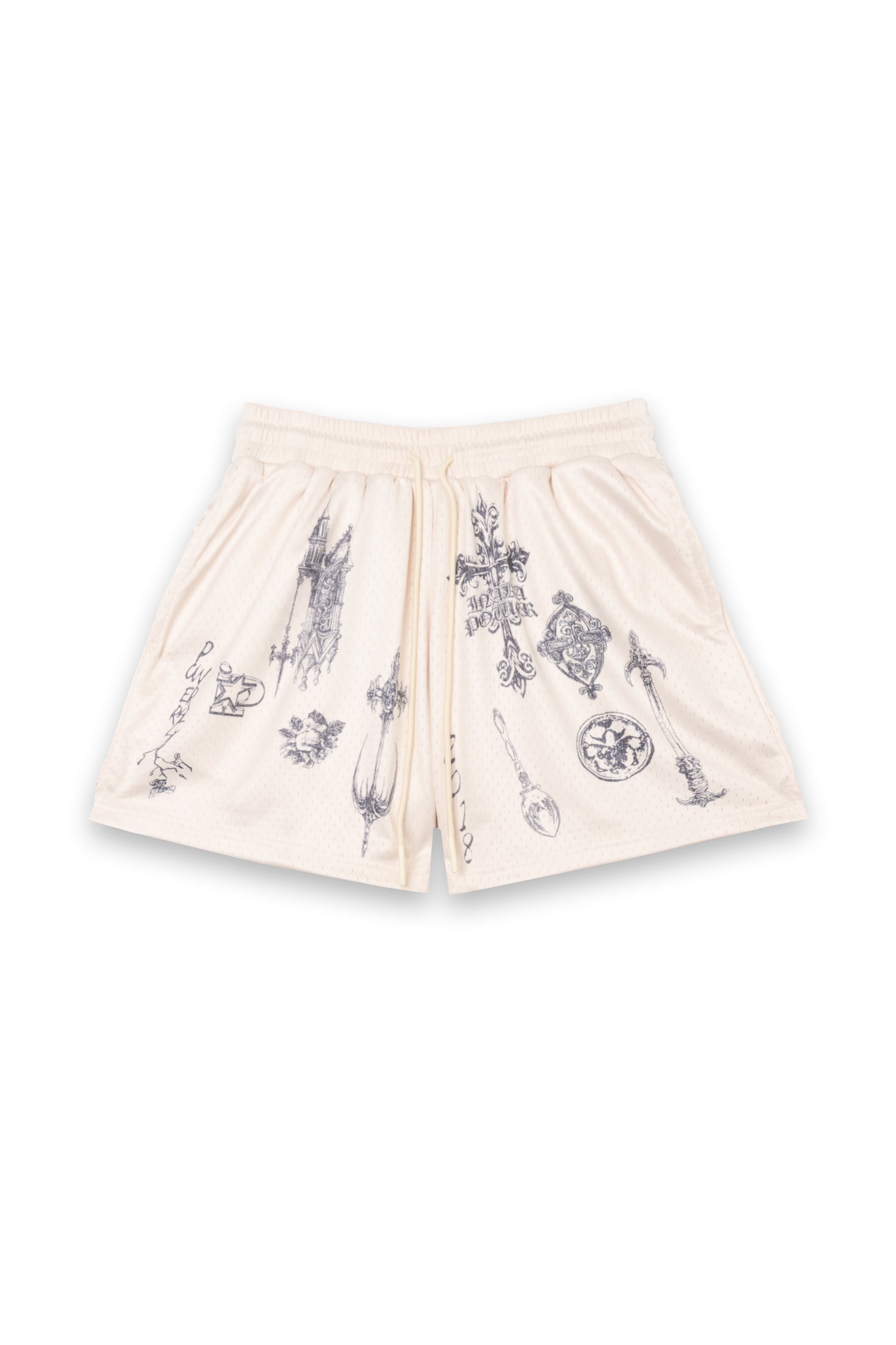 CRUCIFIX MESH SHORTS - CREAM