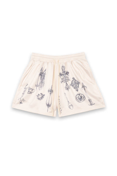 おかか　dinoworks ice shorts 天使 CRUCIFIX MESH SHORTS - CREAM – Inaka Power