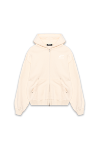 CROPPED DOUBLE ZIP HOODIE - BEIGE