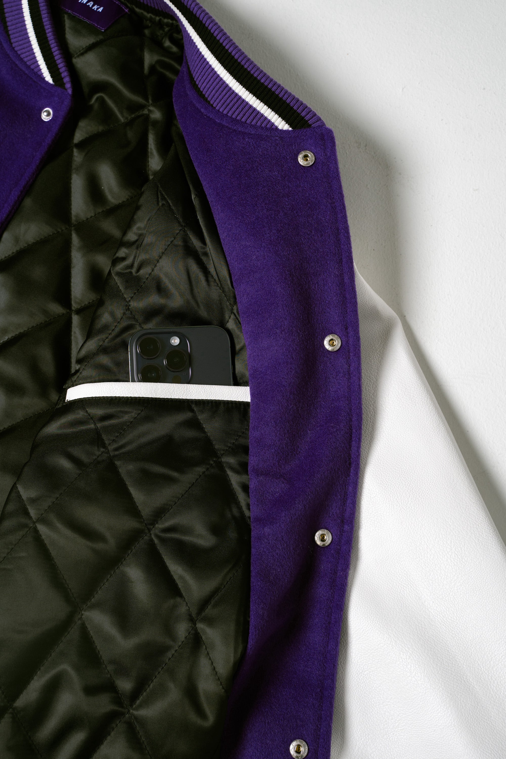Inaka Power Men's 4 Year Letterman Jacket - Purple/White - L - Oversized Fit Jacket w/ 2 Side Pockets - Faux Leather, Cotton Fleece, Polyester Satin Blend - Inaka Power