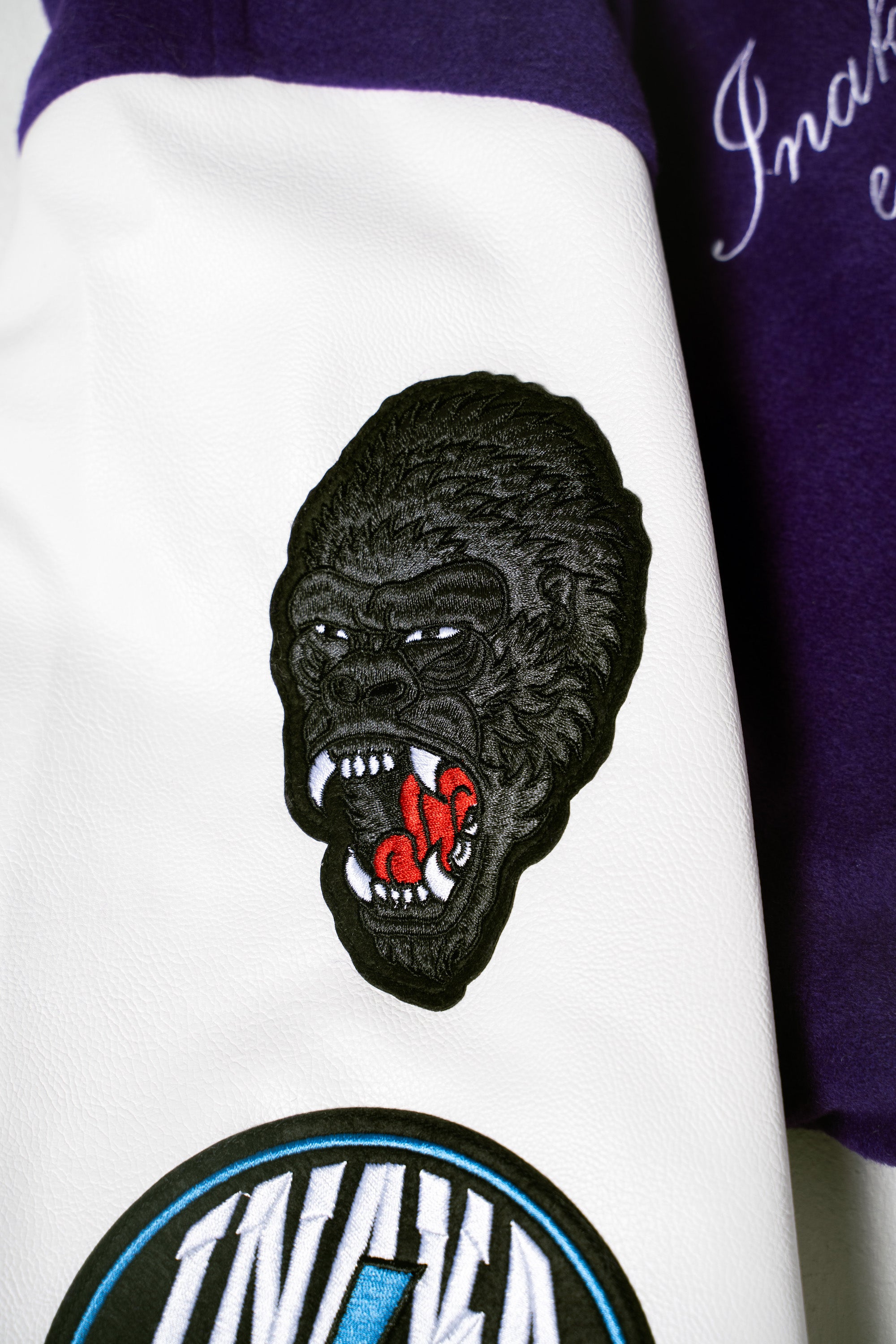 Inaka Power Men's 4 Year Letterman Jacket - Purple/White - L - Oversized Fit Jacket w/ 2 Side Pockets - Faux Leather, Cotton Fleece, Polyester Satin Blend - Inaka Power
